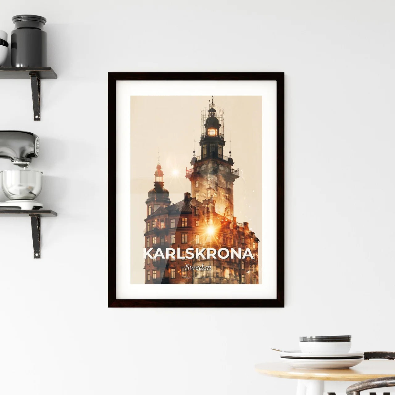 Karlskrona Sparkle: Cityscape Dream in Beige Framed Print