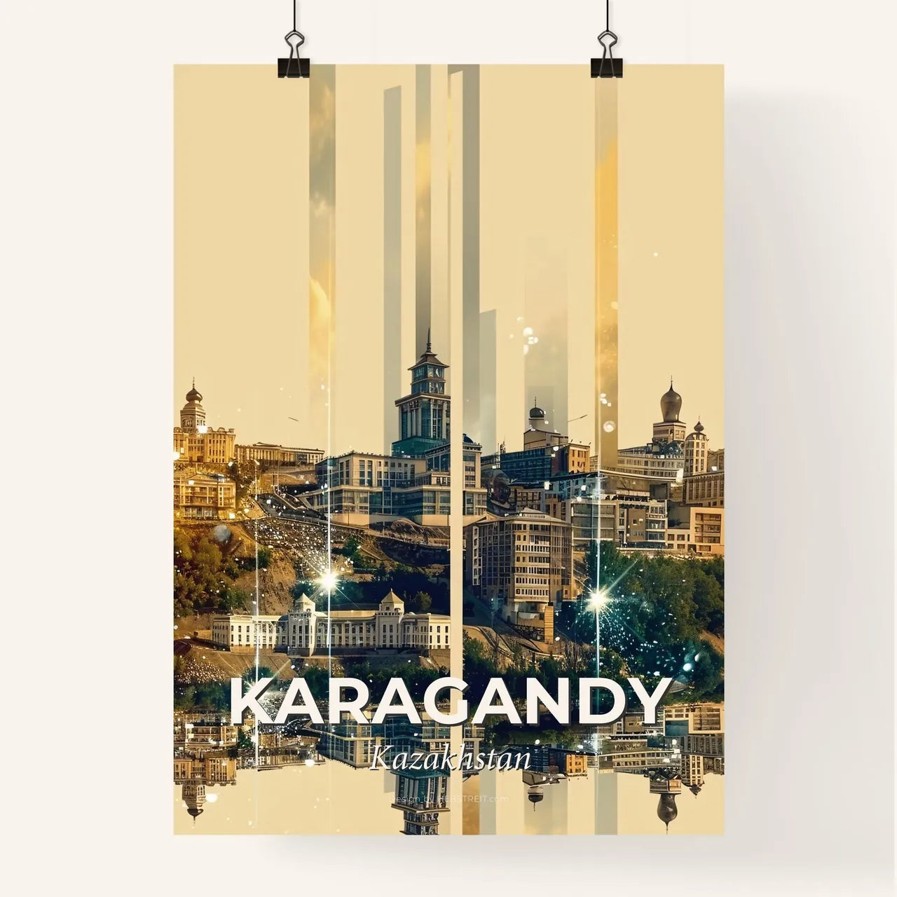 Karagandy City Icons Double Exposure Skyline Poster Poster