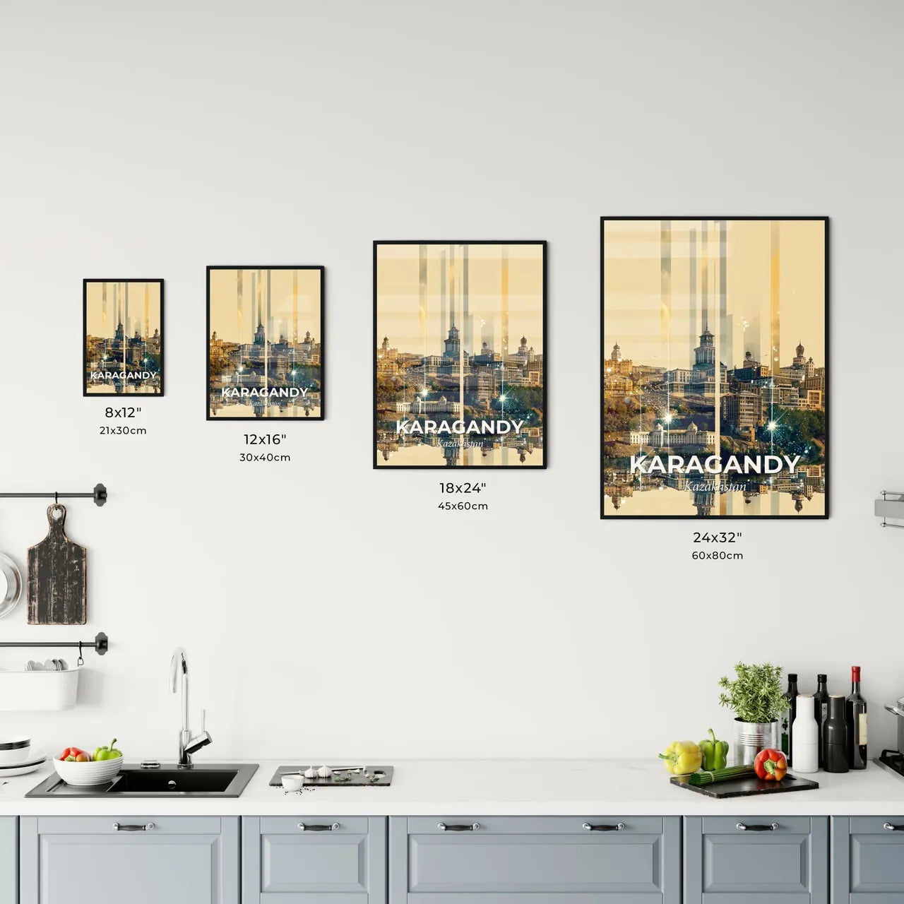 Karagandy City Icons Double Exposure Skyline Poster Office Art