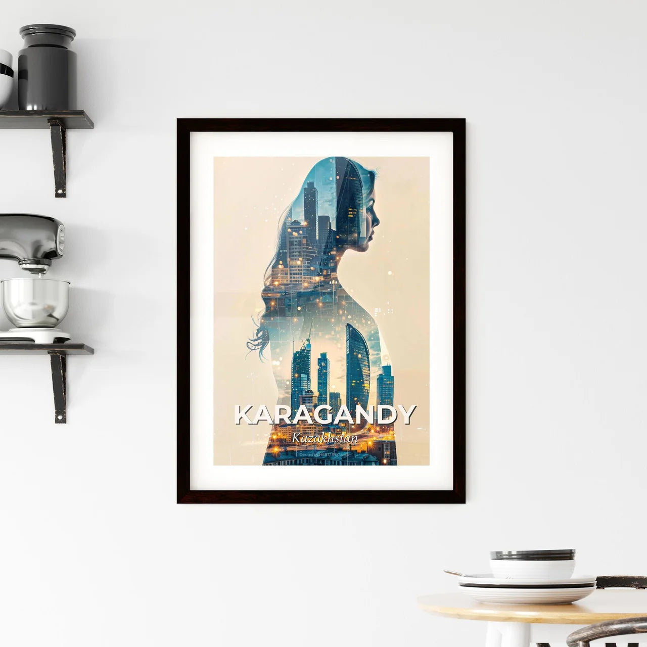 Karagandy Skyline Double Exposure Composite Poster Framed Print