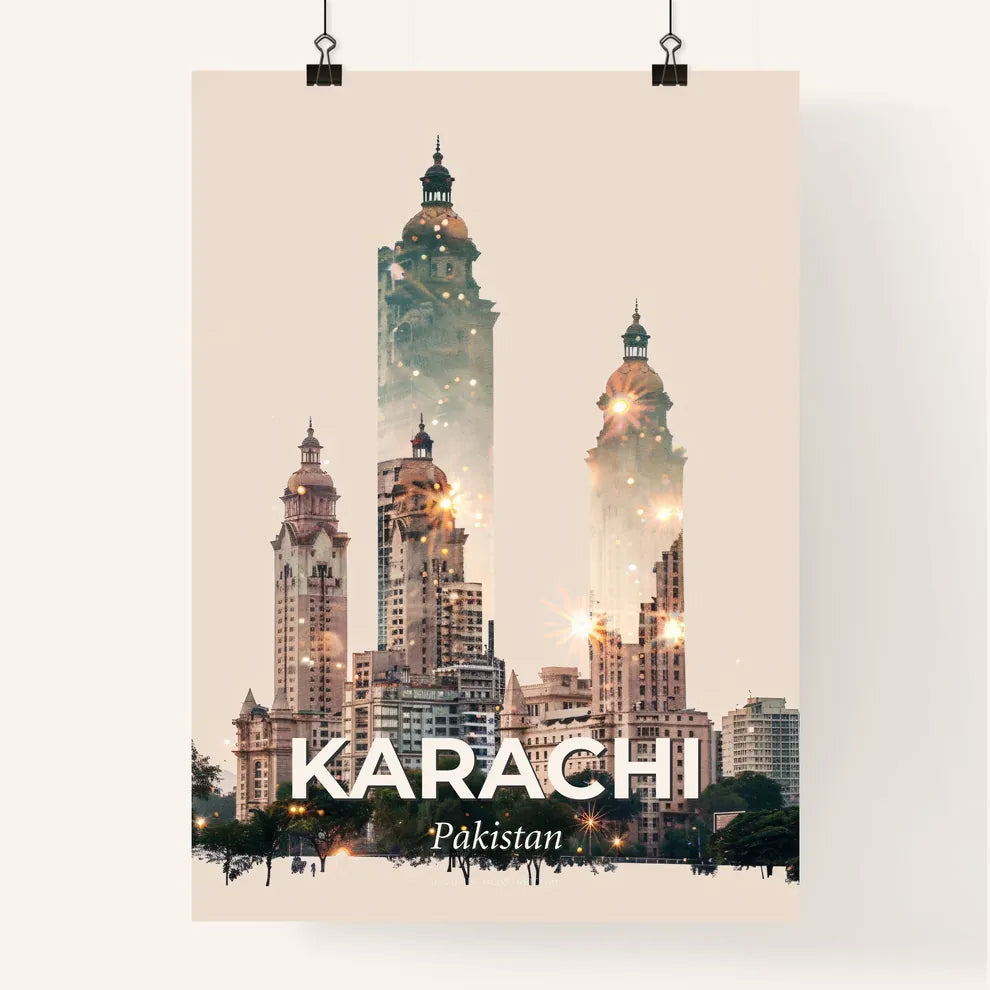 Karachi Skyline: City Icons in Double Exposure Poster