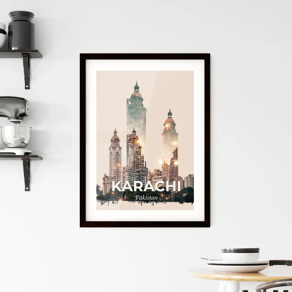 Karachi Skyline: City Icons in Double Exposure Framed Print