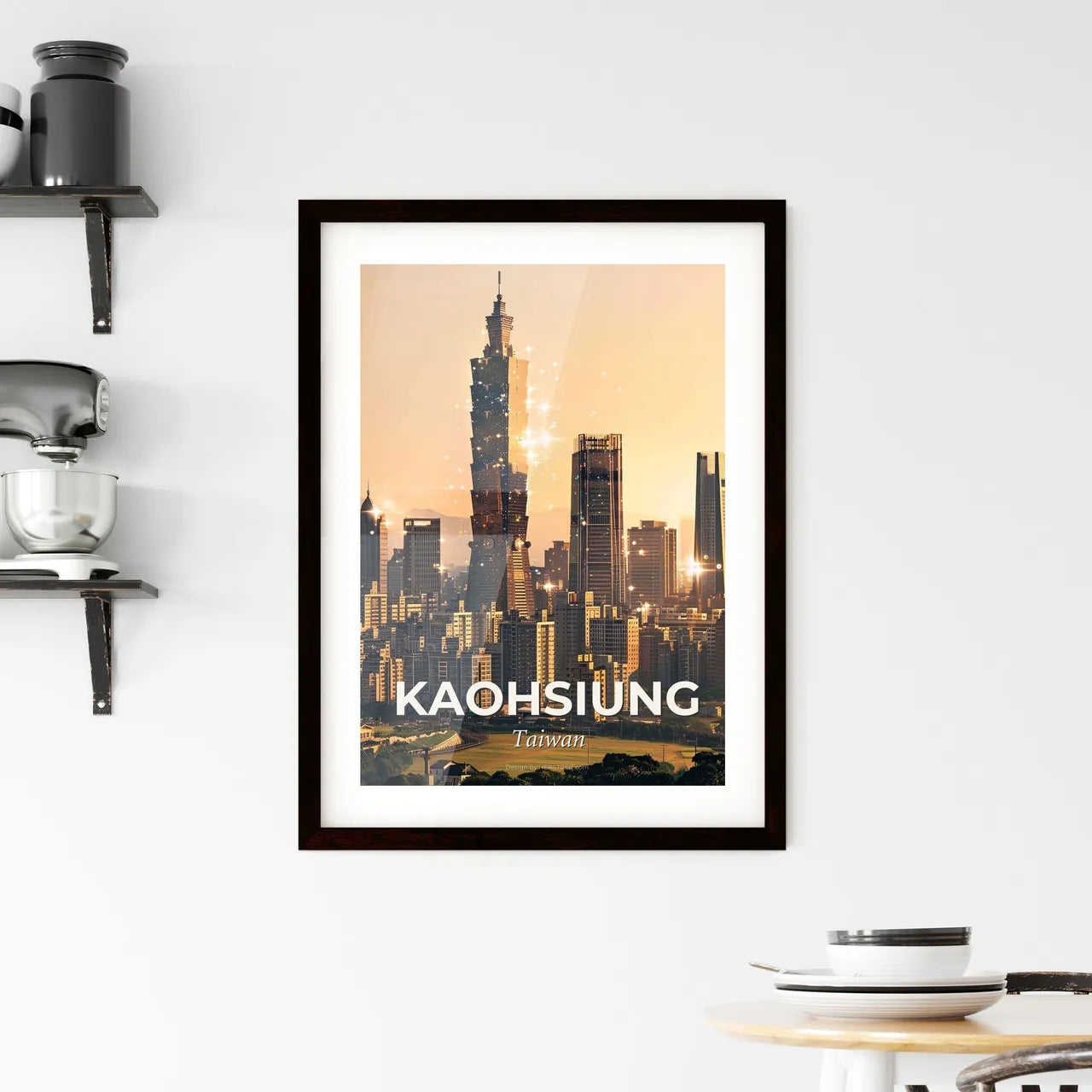 Kaohsiung Double Exposure Skyline Poster Framed Print