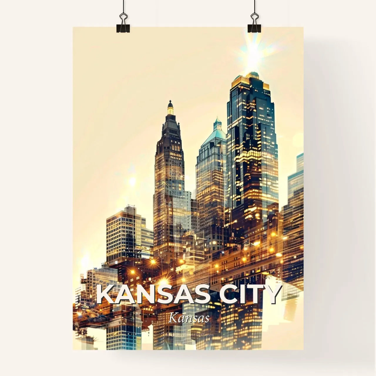 Kansas City Skyline Double Exposure Art Print Poster