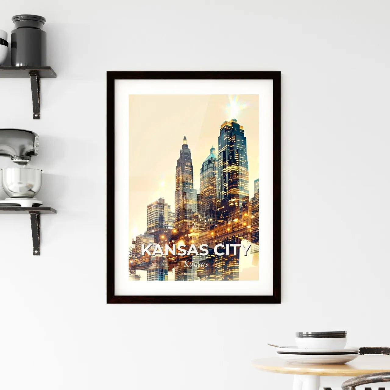 Kansas City Skyline Double Exposure Art Print Framed Print