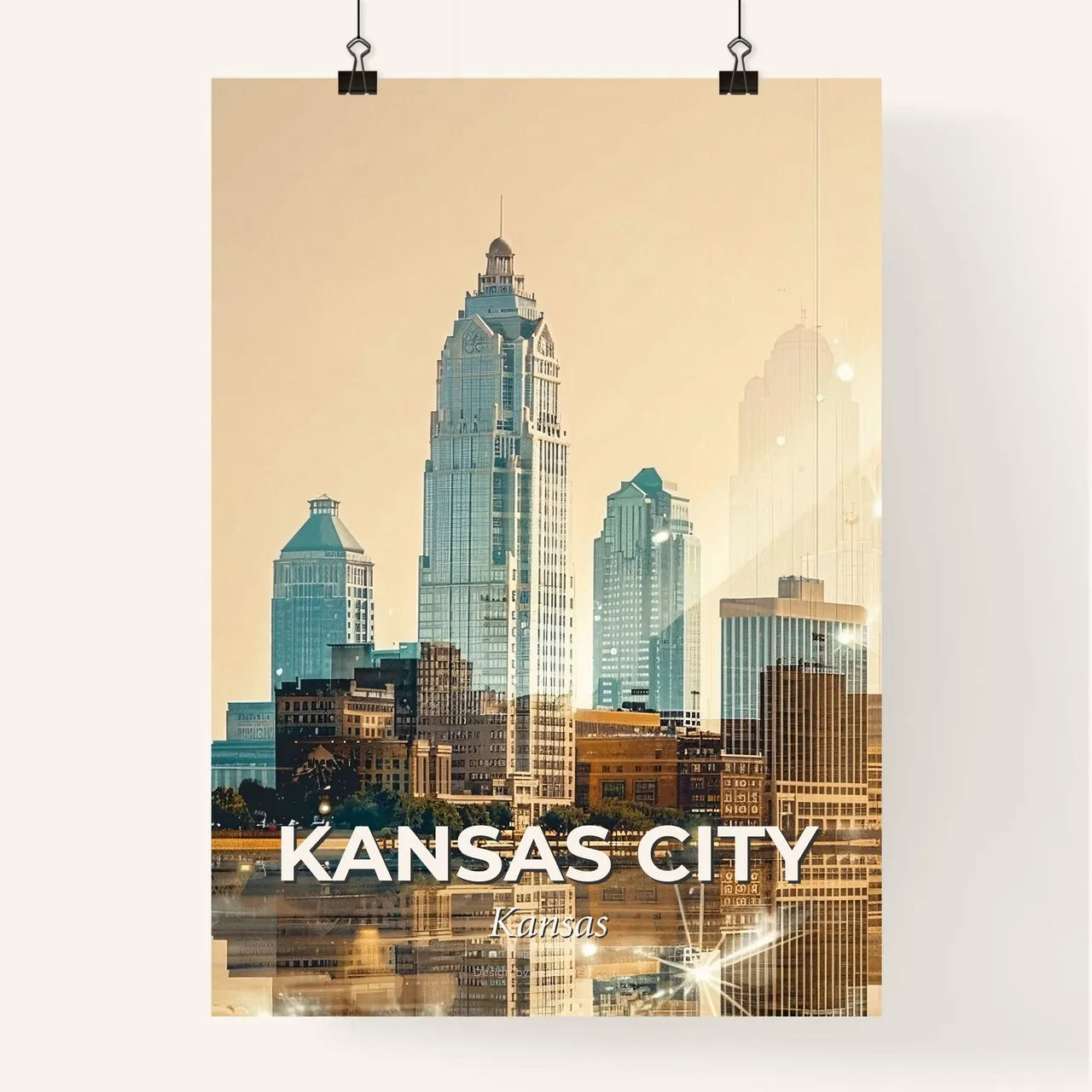 Kansas City Double Exposure Cityscape Poster Poster