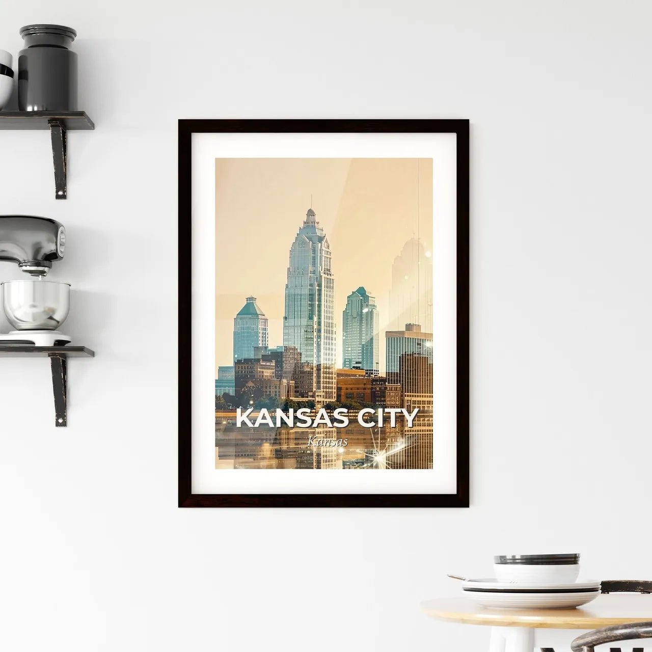 Kansas City Double Exposure Cityscape Poster Framed Print