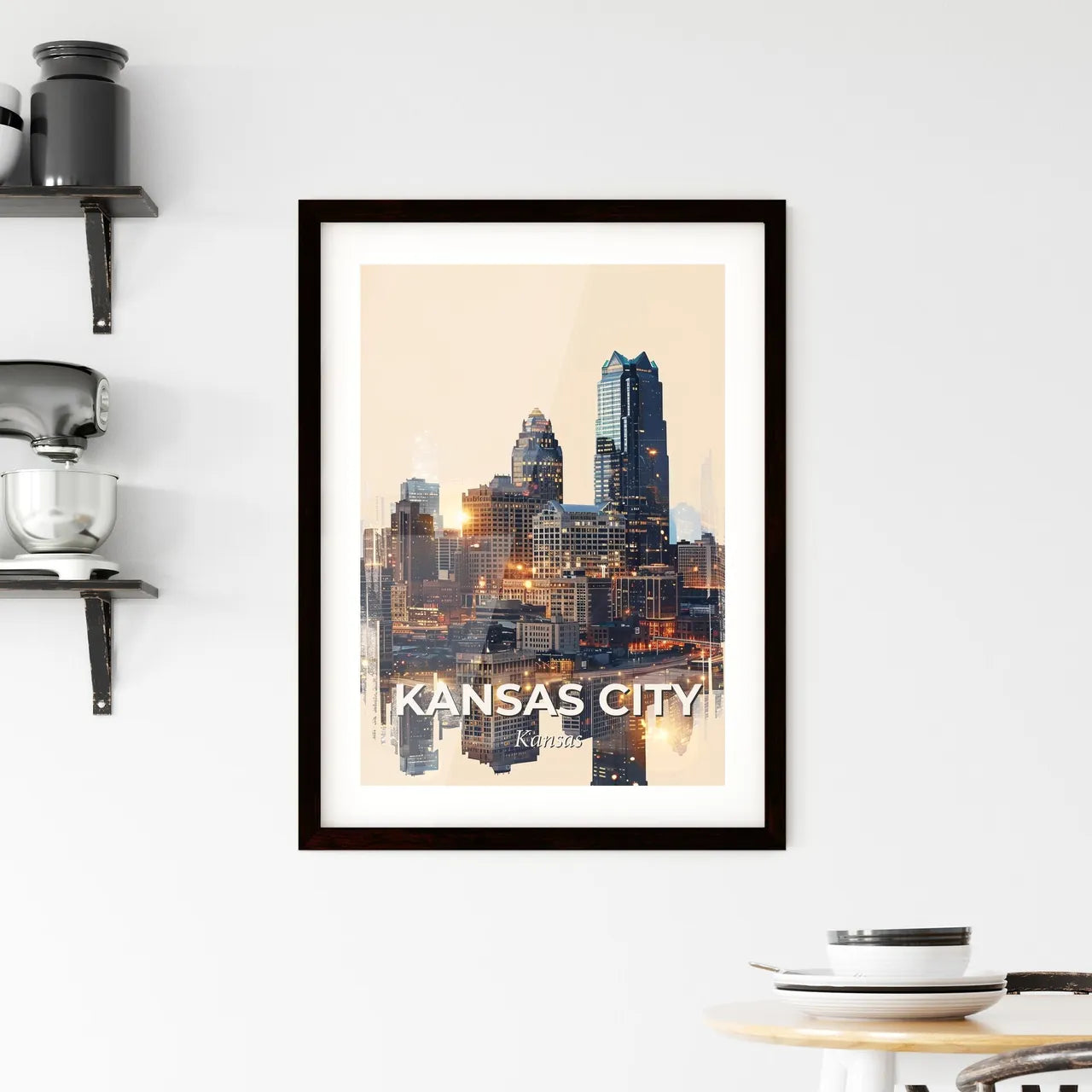 Kansas City Skyline Double Exposure City Art Poster Framed Print