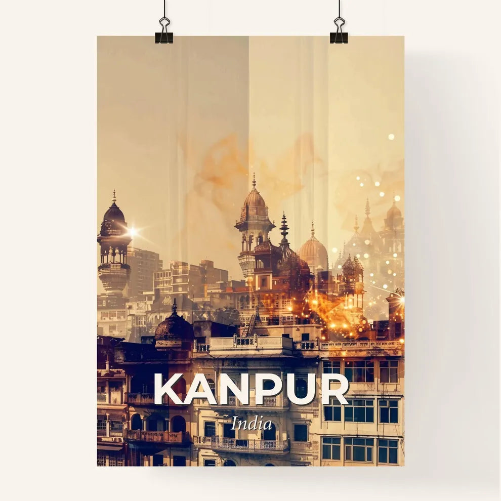 Kanpur Cityscape Composite Artwork with Beige Background Poster