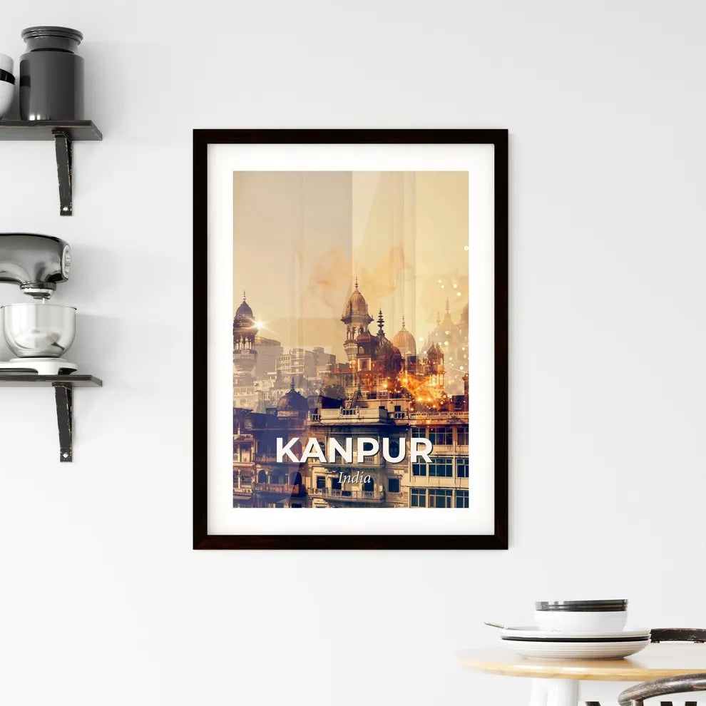Kanpur Cityscape Composite Artwork with Beige Background Framed Print