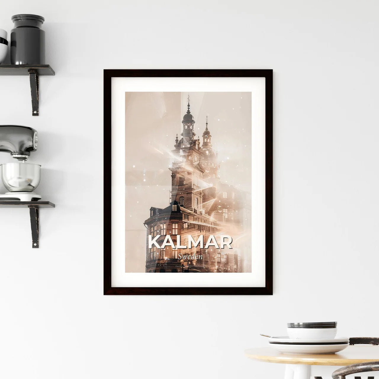 Kalmar City Silhouette Art Deco Poster Framed Print