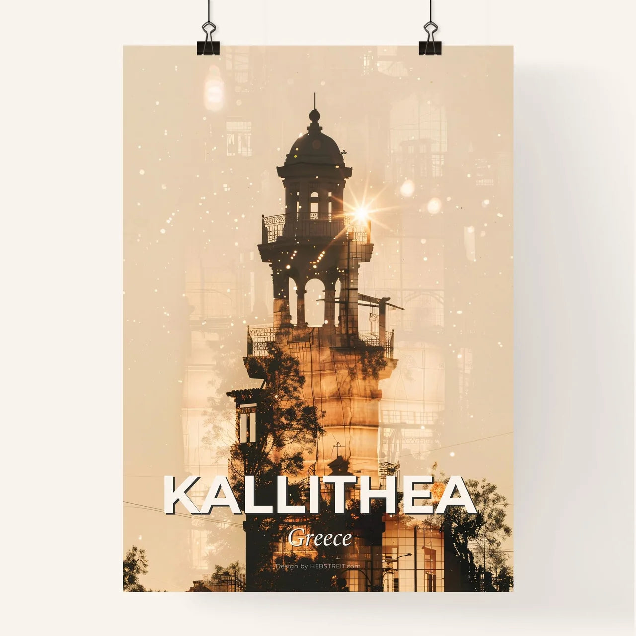 Kallithea Skyline Double Exposure Art Poster Poster