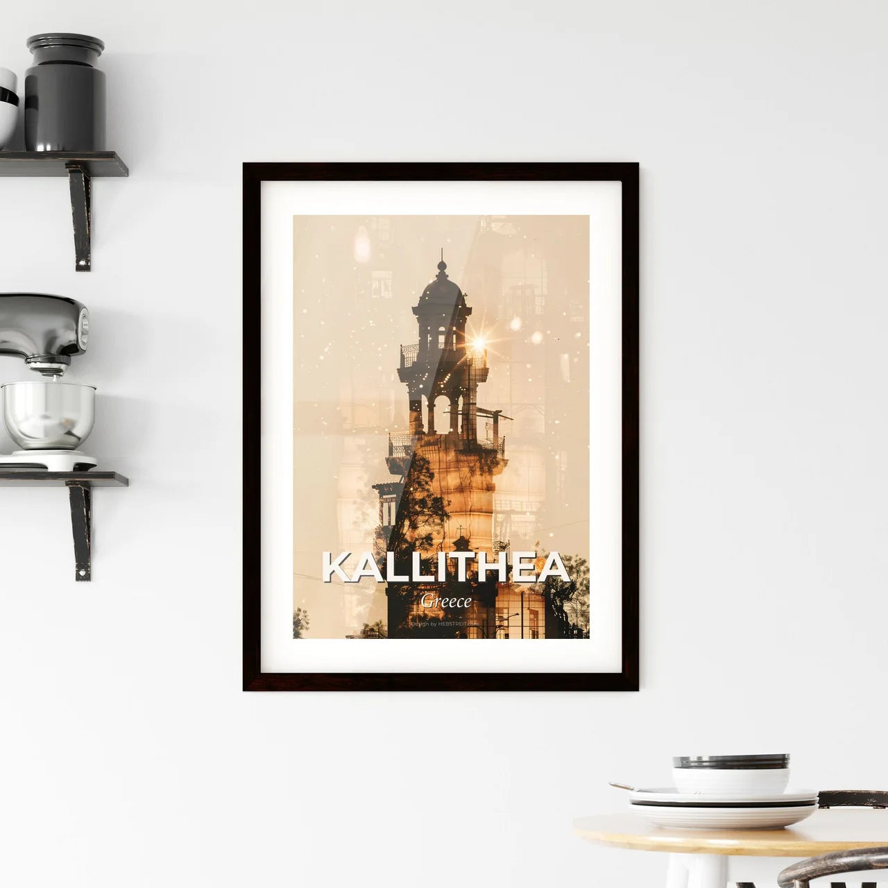 Kallithea Skyline Double Exposure Art Poster Framed Print