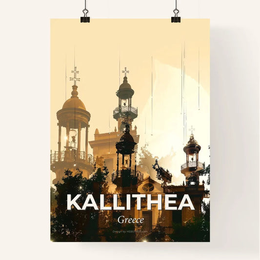 Kallithea Skyline Art: Dreamy Double Exposure Silhouette Poster