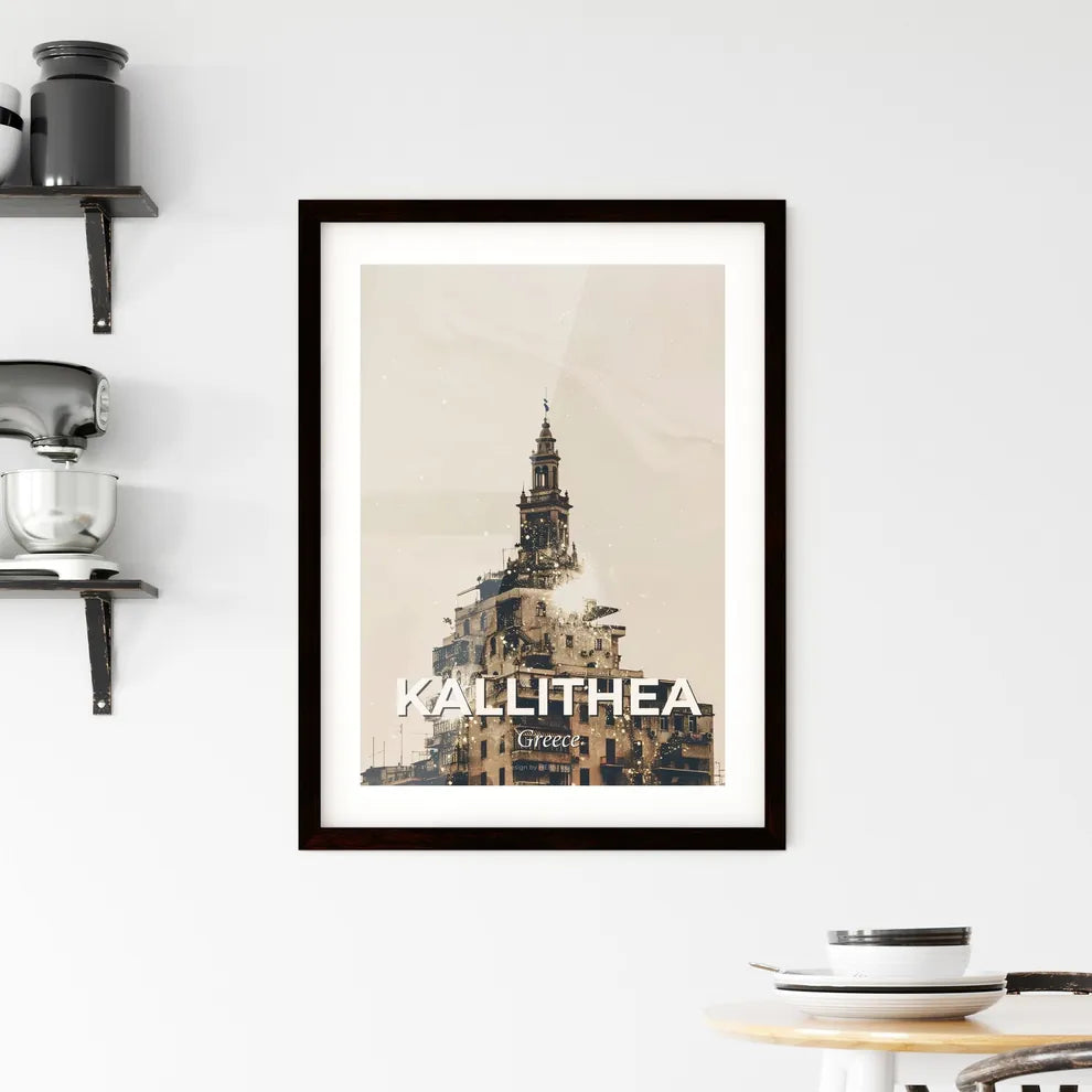 Kallithea: Double Exposure City Skyline Silhouette Poster Framed Print