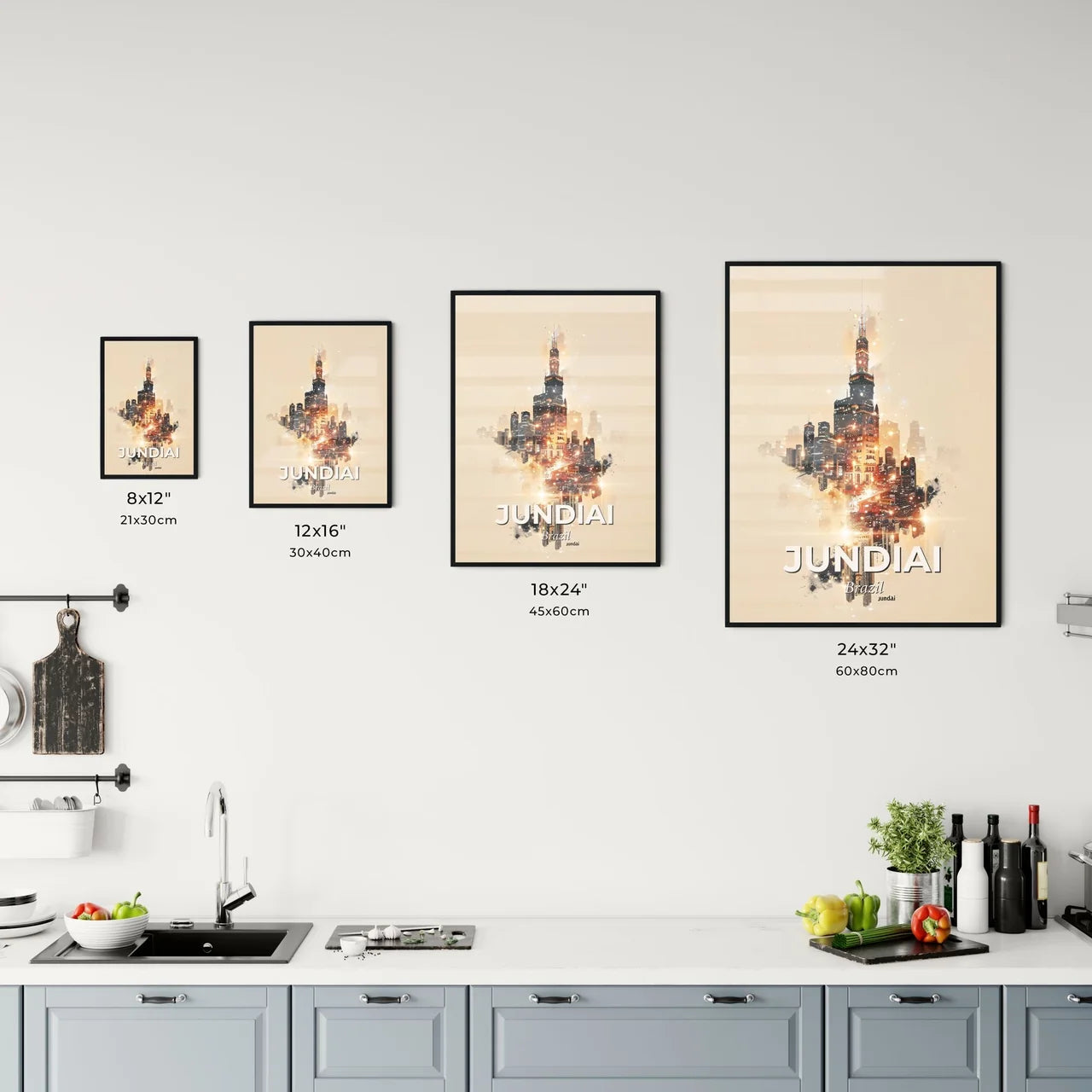 Jundiai City Skyline Double Exposure Poster Office Art