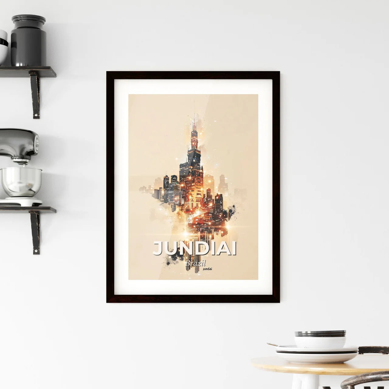 Jundiai City Skyline Double Exposure Poster Framed Print