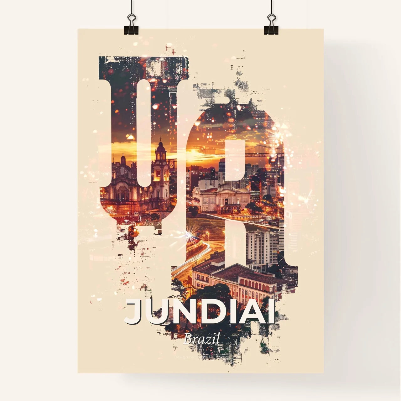 Jundiai City Skyline Double Exposure Composite Art Poster