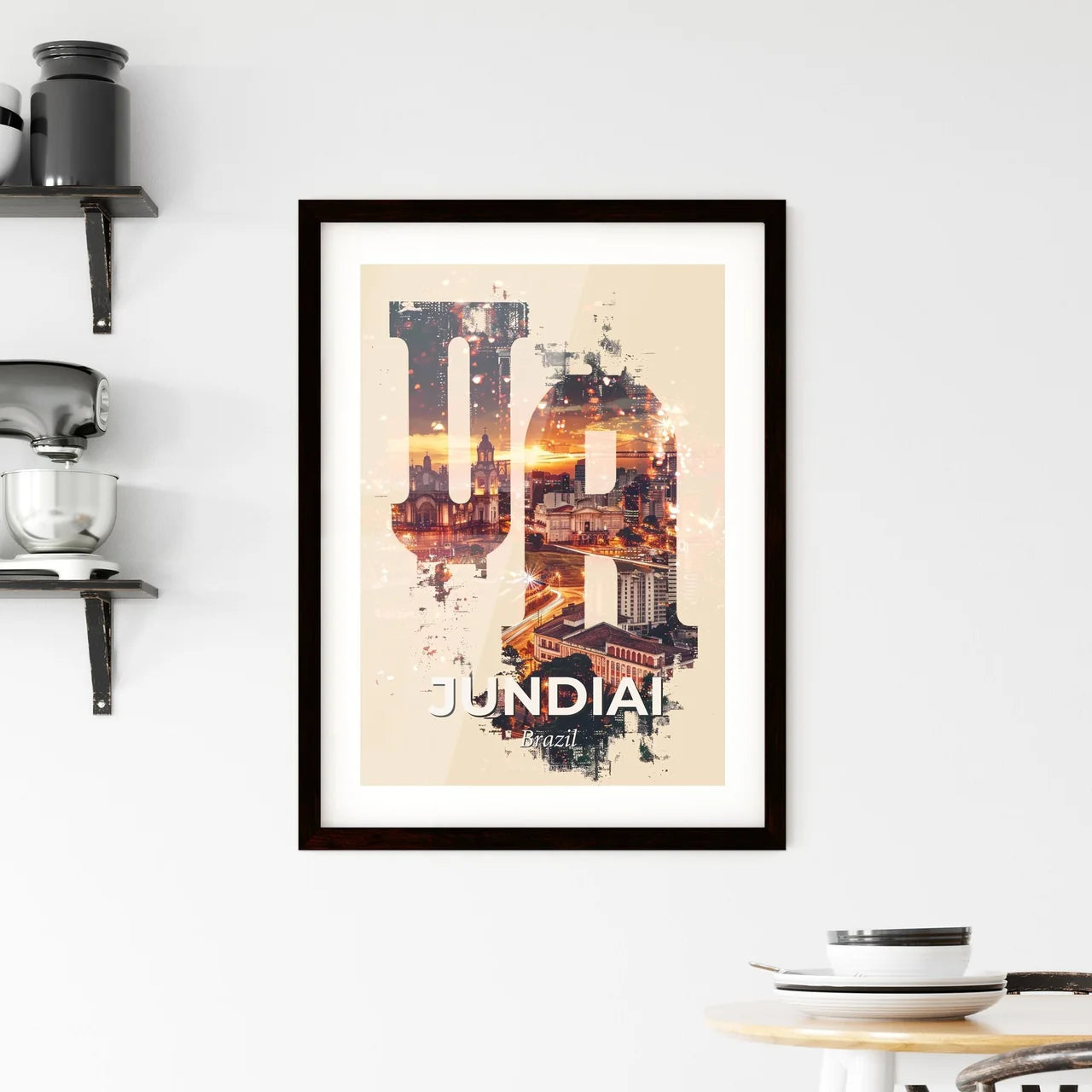 Jundiai City Skyline Double Exposure Composite Art Framed Print