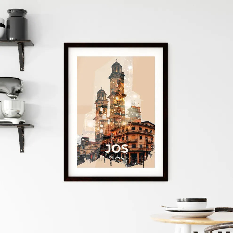 Jos: Double Exposure Skyline with Local Icons Framed Print