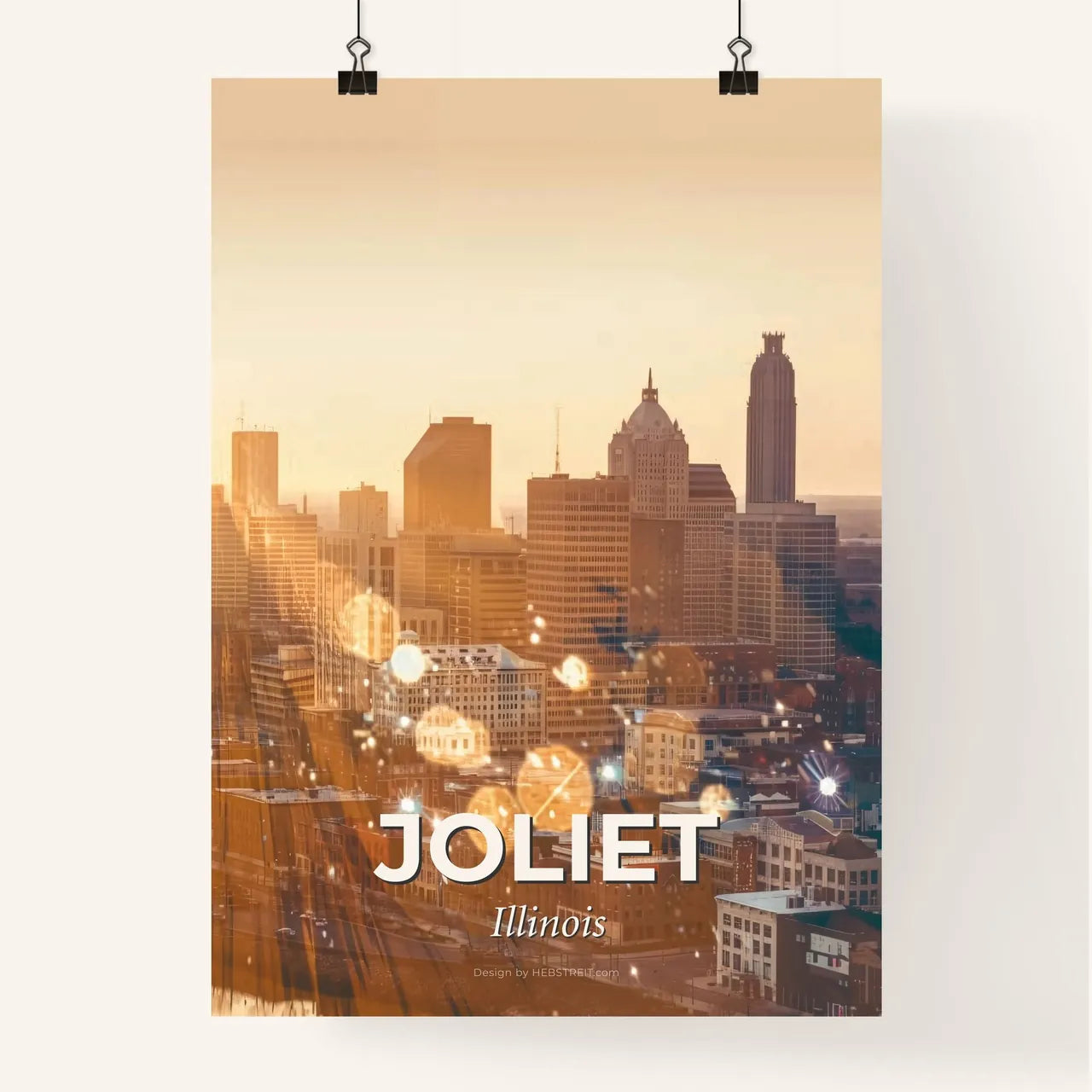 Joliet City Skyline Poster: Local Art, Bright Beige Poster