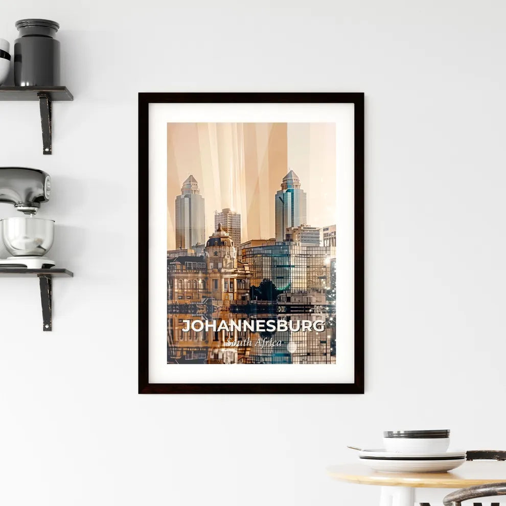 Johannesburg Skyline Art Print with Glowing Lights Framed Print