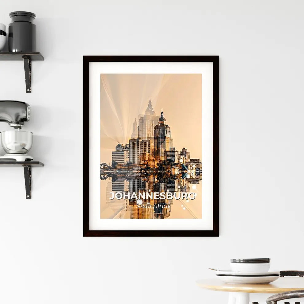 Johannesburg Skyline Double Exposure Art Poster Framed Print