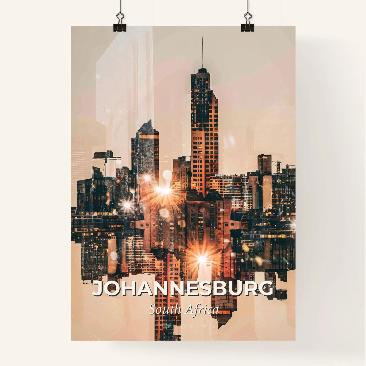 Johannesburg Skyline on Beige with Sparkles Poster