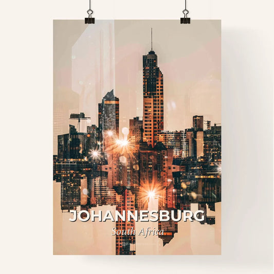 Johannesburg Skyline on Beige with Sparkles Poster