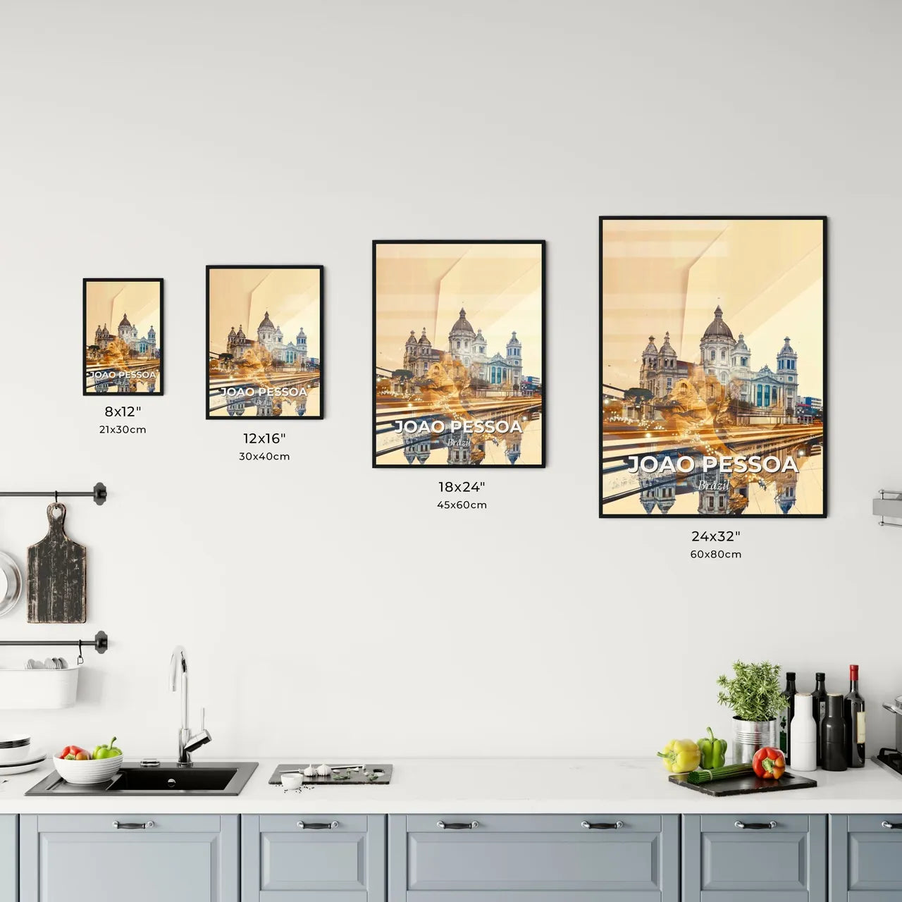 Joao Pessoa: Double Exposure City Skyline Poster Office Art
