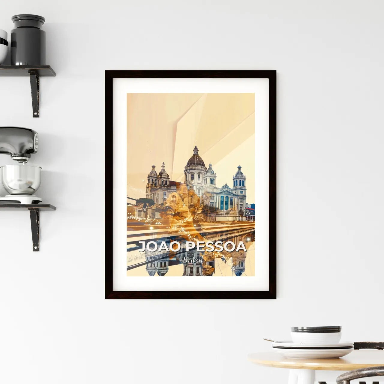 Joao Pessoa: Double Exposure City Skyline Poster Framed Print