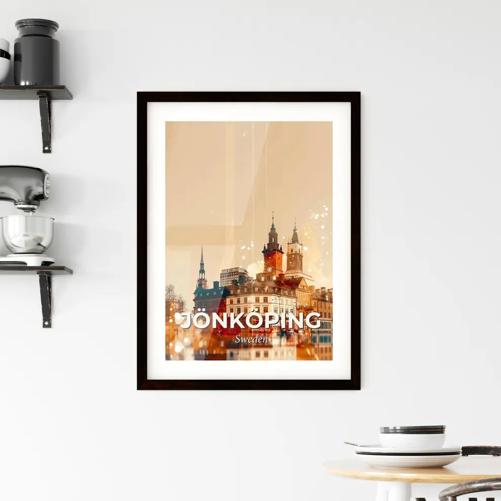 Jönköping City Skyline Panoramic View Poster Art Framed Print