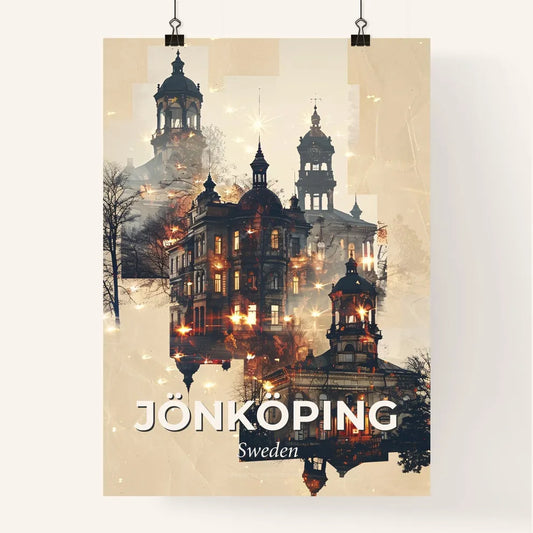 Jonkoping Sweden Skyline Poster Art Bright Beige Paper Poster