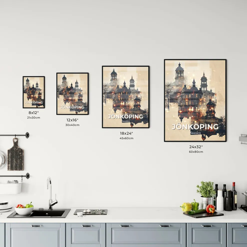 Jonkoping Sweden Skyline Poster Art Bright Beige Paper Office Art