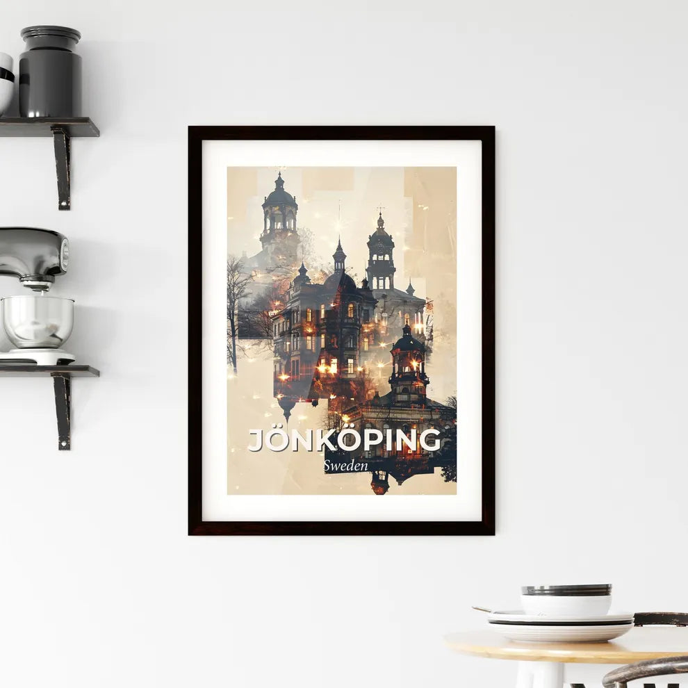 Jonkoping Sweden Skyline Poster Art Bright Beige Paper Framed Print