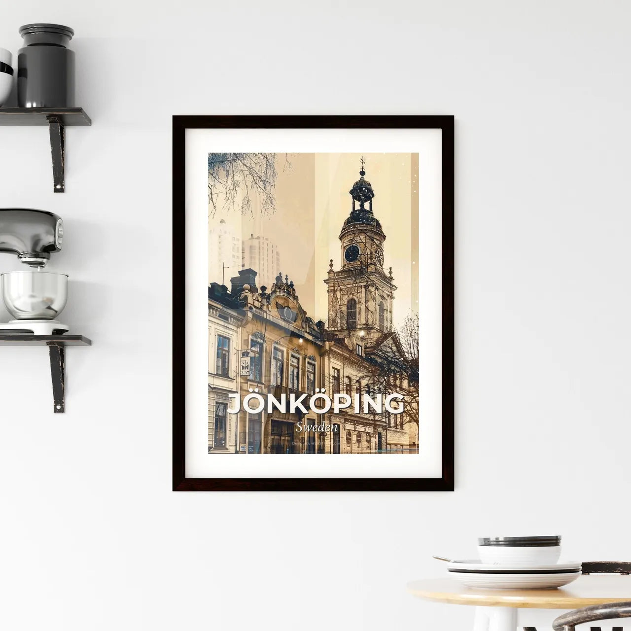 Jönköping Skyline Cityscape Beige Sparkle Poster Framed Print
