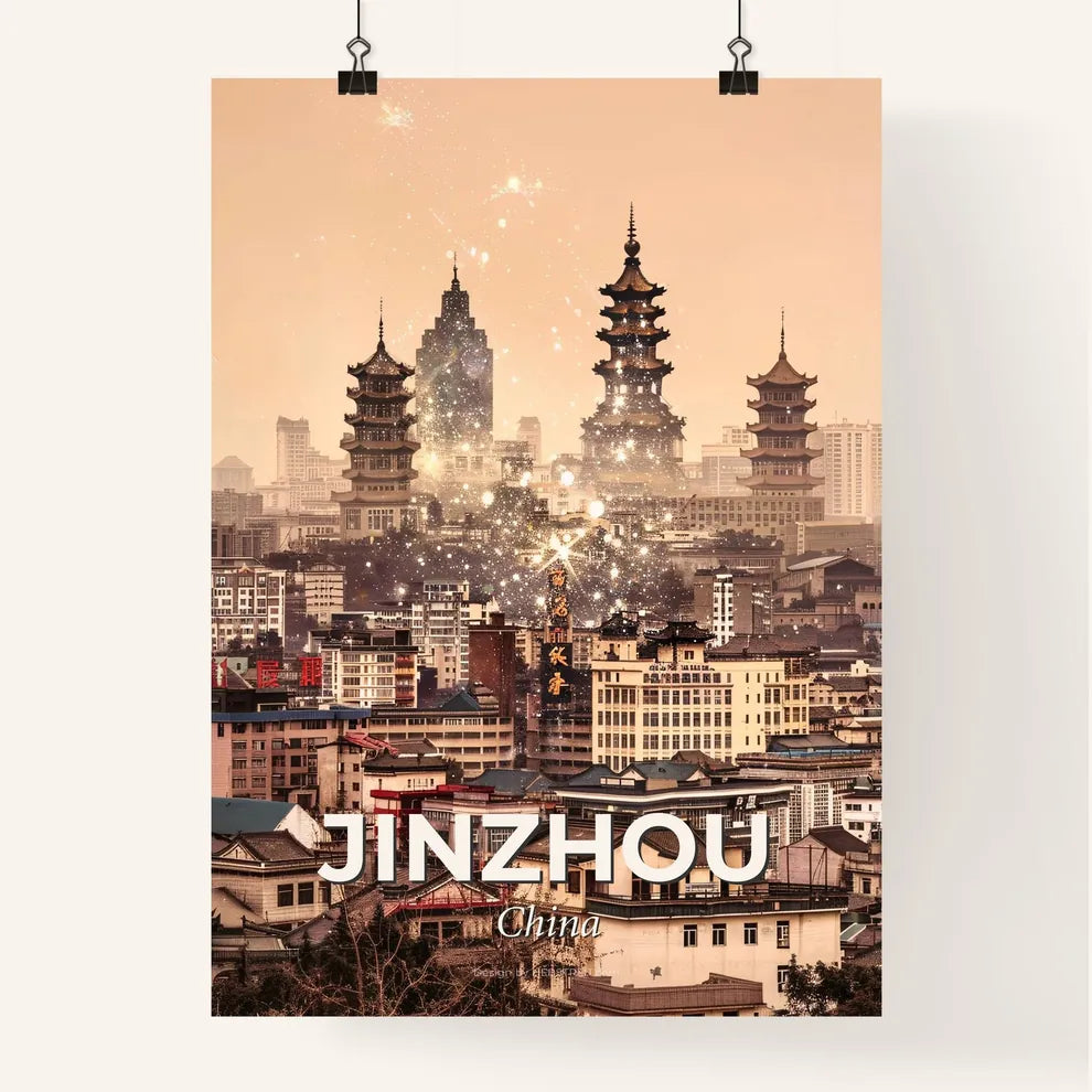 Jinzhou Skyline Icons Double Exposure Composite Art Poster