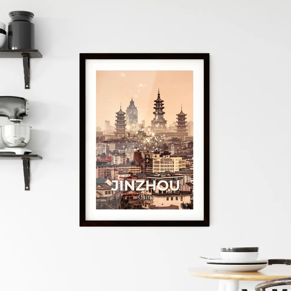 Jinzhou Skyline Icons Double Exposure Composite Art Framed Print