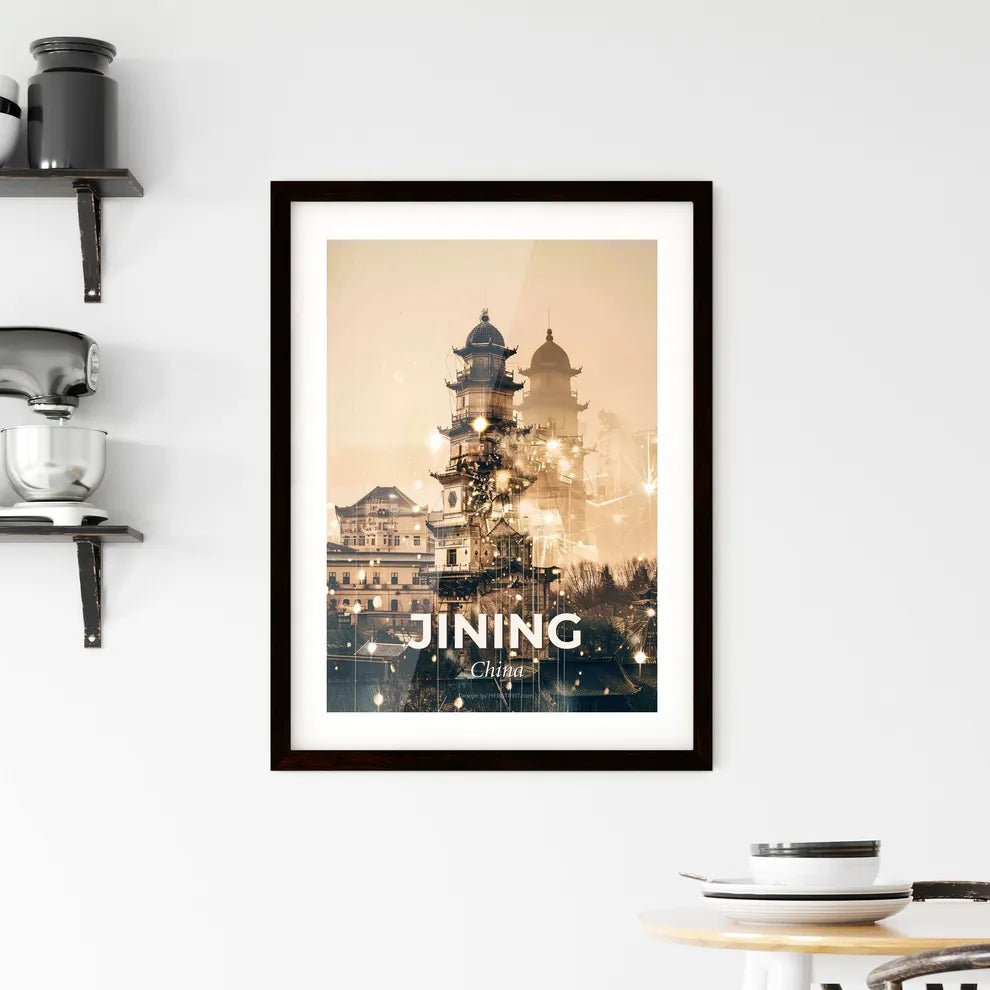 Jining City Skyline Double Exposure Glow Poster Framed Print