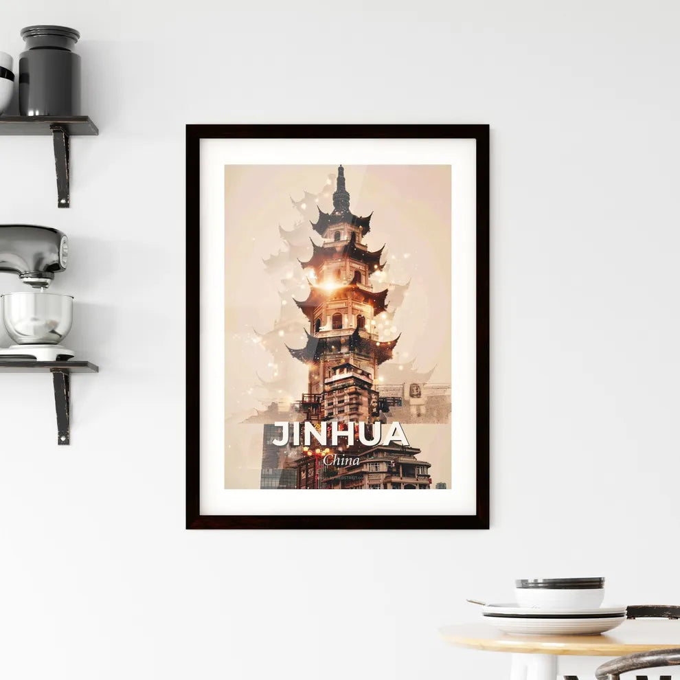 Jinhua Skyline Double Exposure Poster Art Framed Print