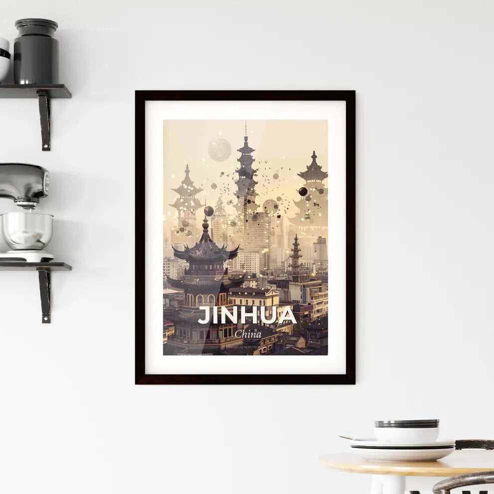 Jinhua Skyline Beige Sparkle Composite Poster Framed Print