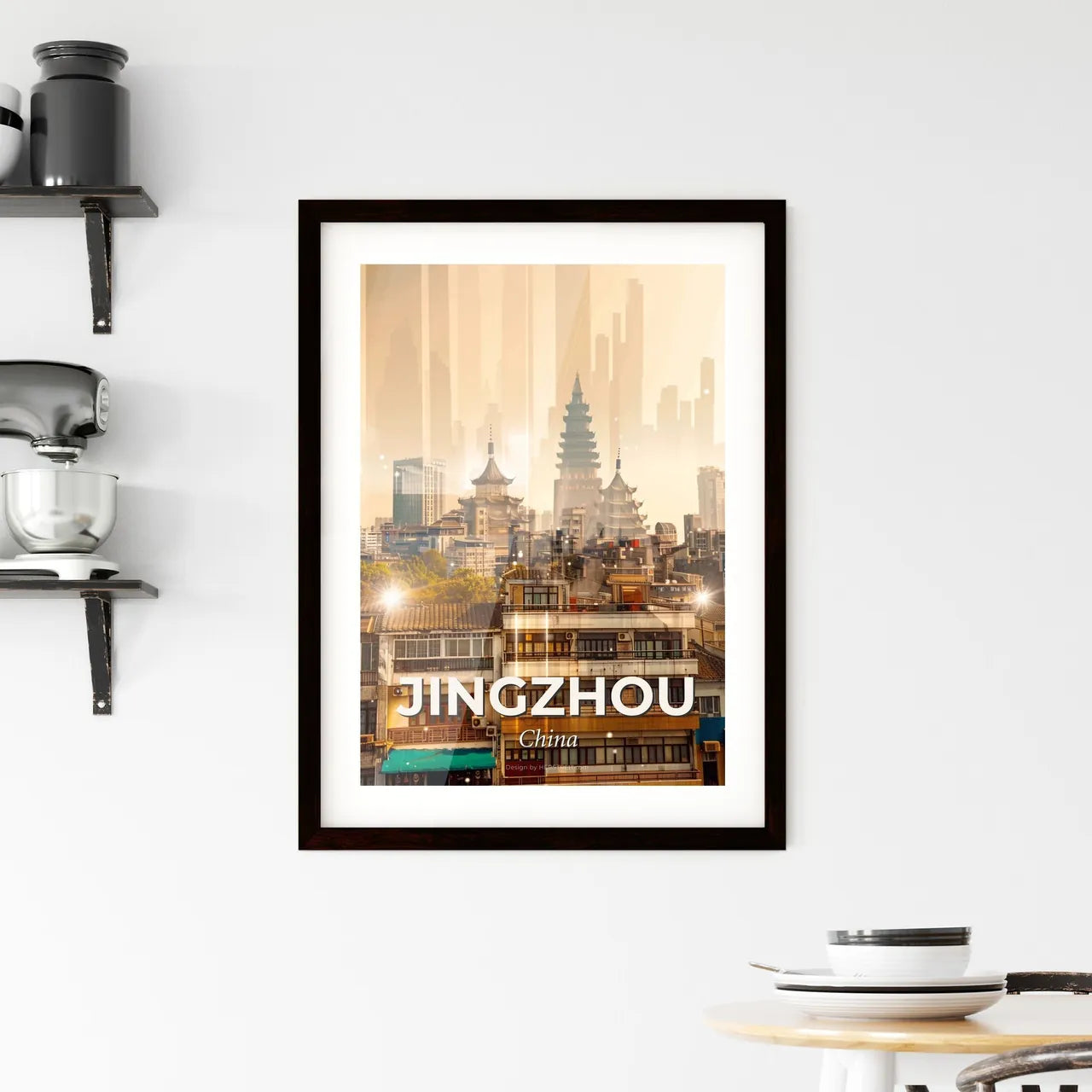 Jingzhou Skyline Poster: Local Architecture Brilliance Framed Print