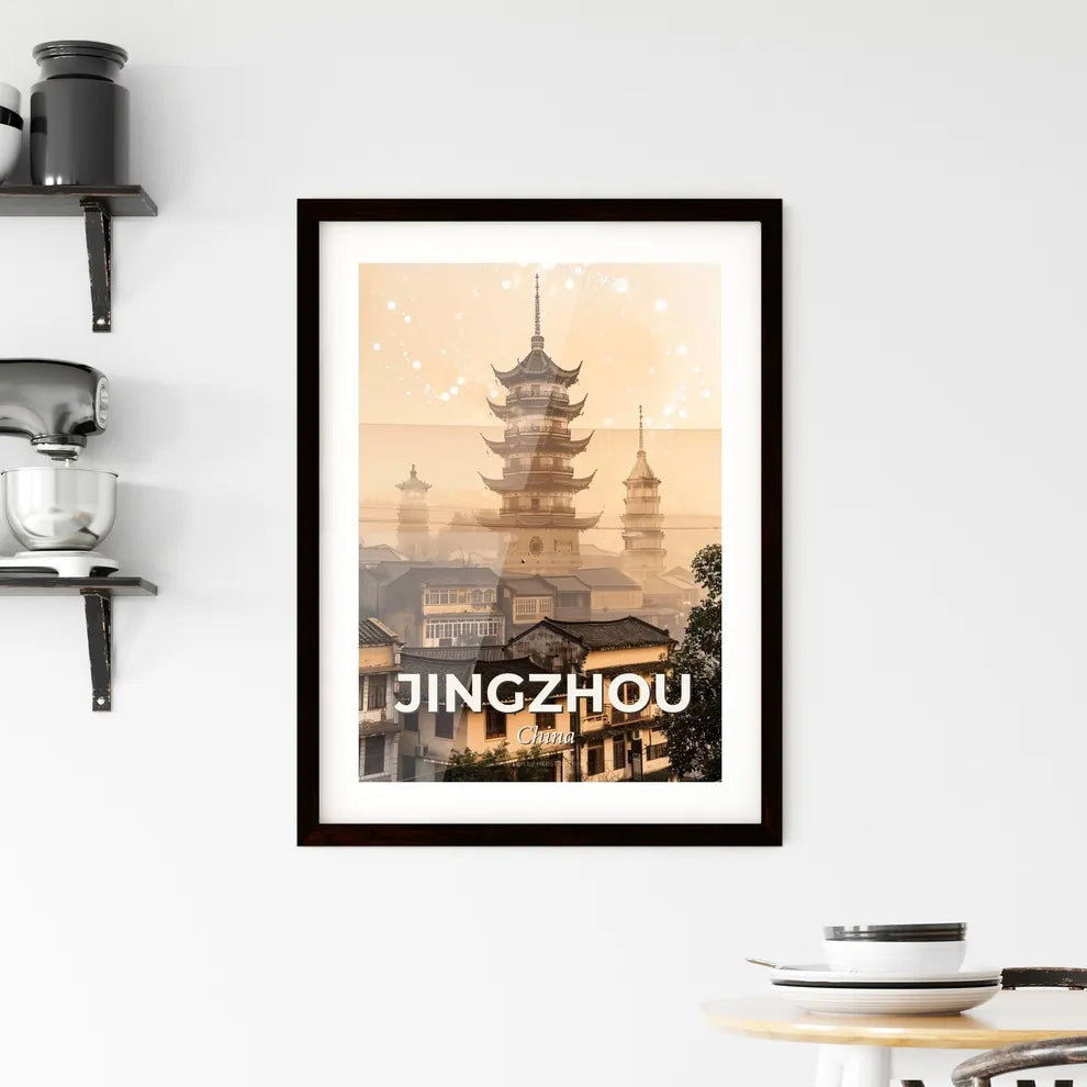 Jingzhou Skyline Art: Iconography of a City Framed Print