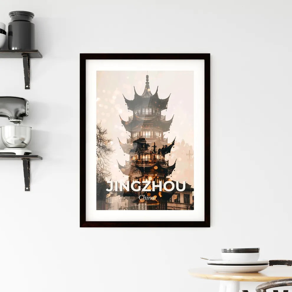 Jingzhou, China: Double Exposure Cityscape Poster Framed Print