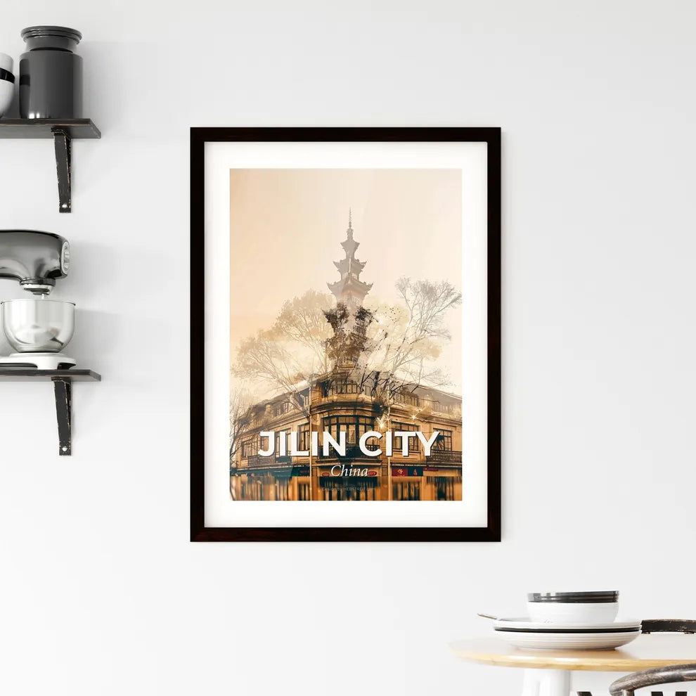 Jilin City Double Exposure Skyline Masterpiece Framed Print