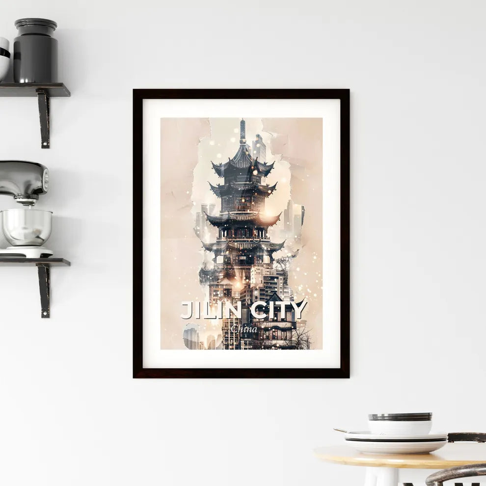 Jilin City Skyline Minimalist Double Exposure Framed Print