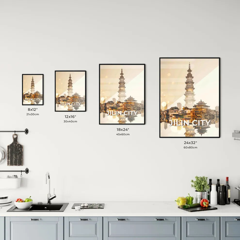 Jilin City Skyline Double Exposure Poster Art Office Art