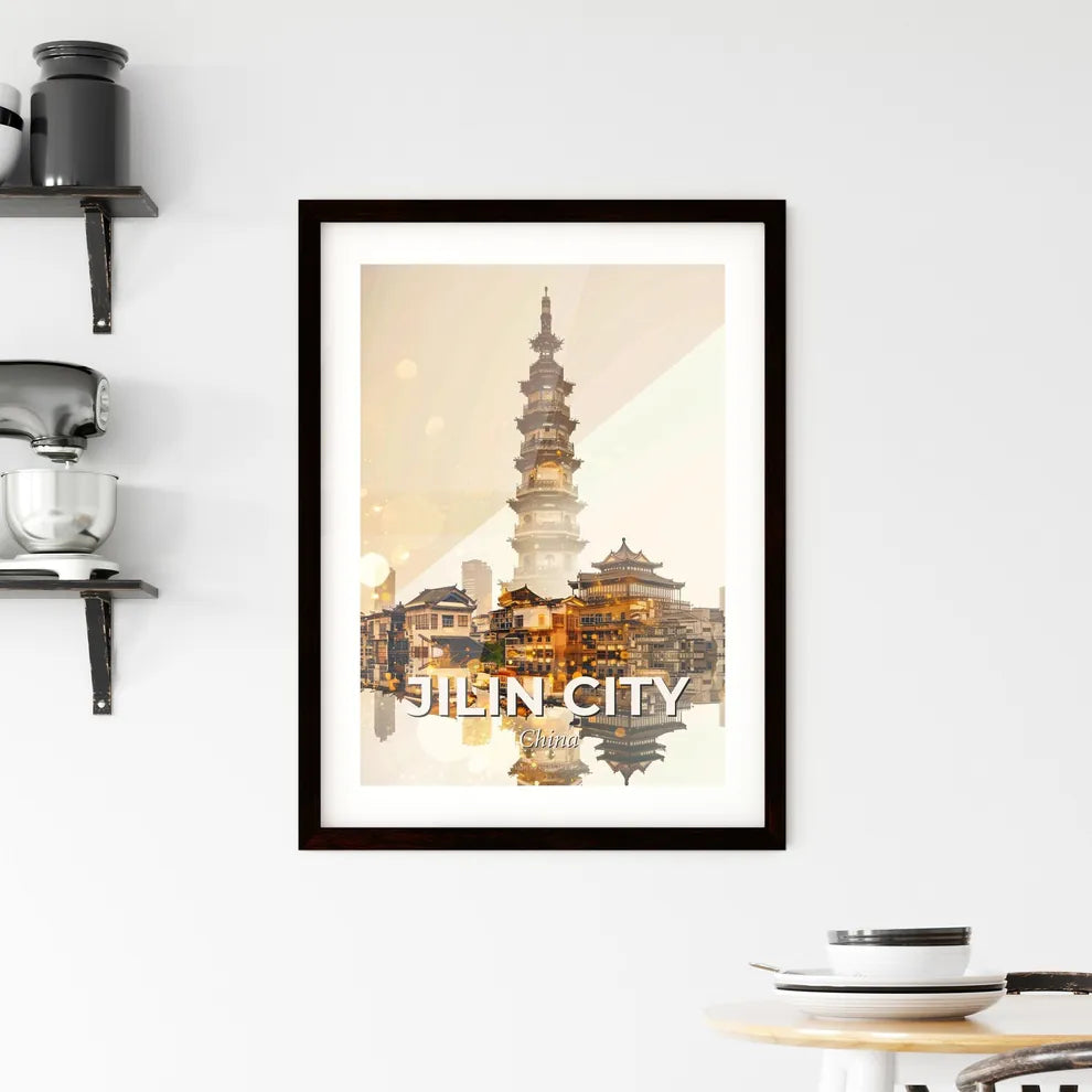 Jilin City Skyline Double Exposure Poster Art Framed Print