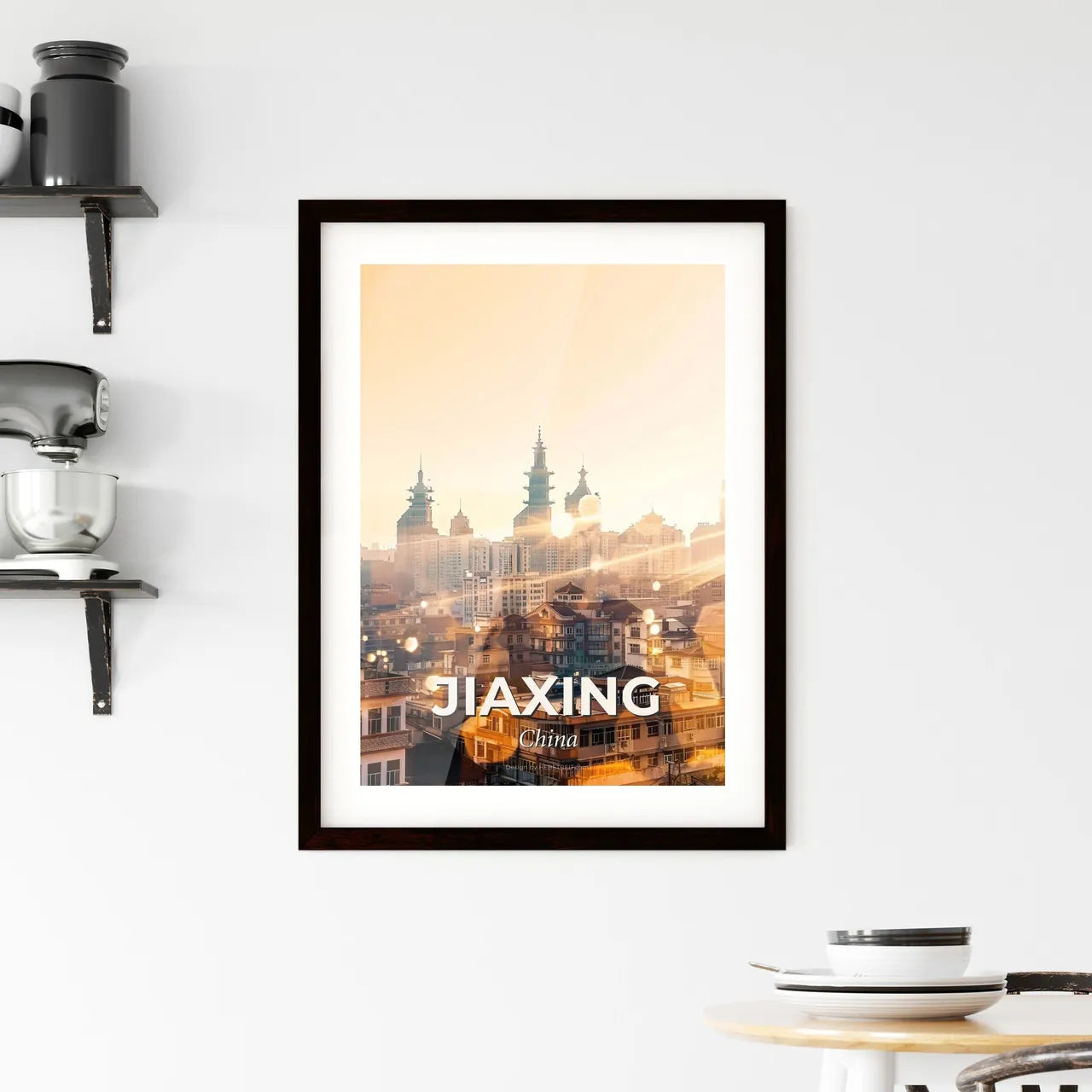 Jiaxing: Bright Skyline, Subtle Backlights Framed Print