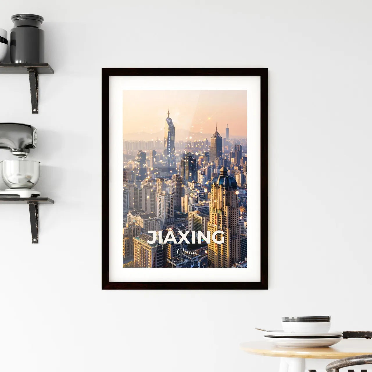 Jiaxing Cityscape Composite Art on Beige Framed Print